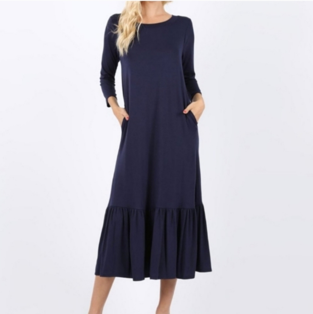 Zenana Outfitters Viscose Midi Dress w Pockets Modest Cottagecore